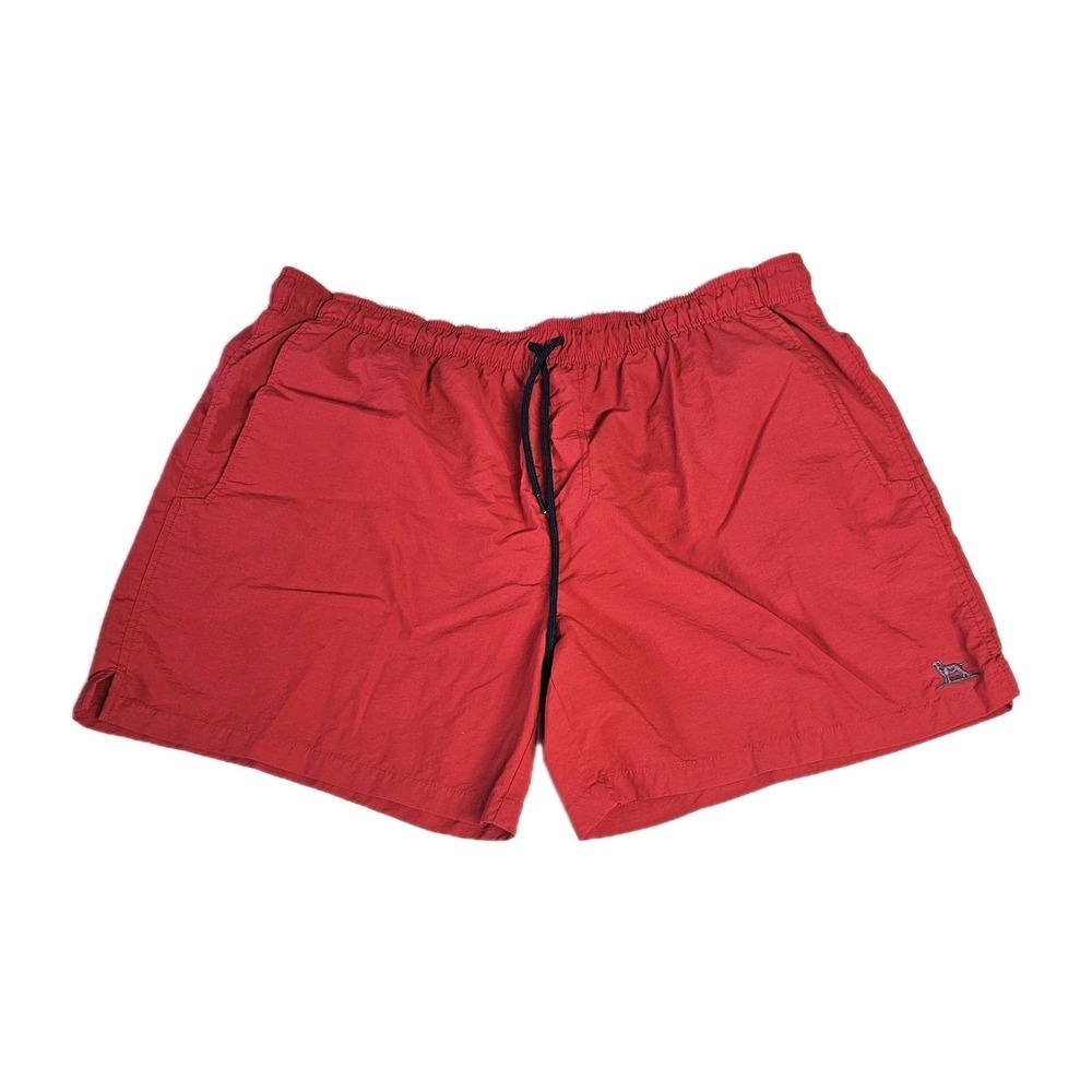 Over Under Mens Large Red Nylon Swim Trunks Lined Made In USA Pockets EUC